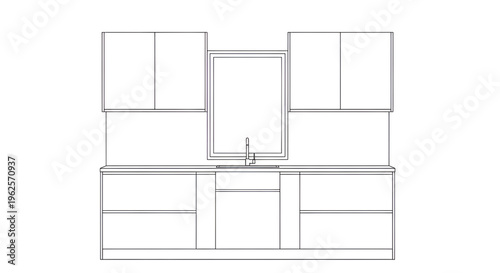 Architectural Kitchen Cabinetry Line Art Elevation