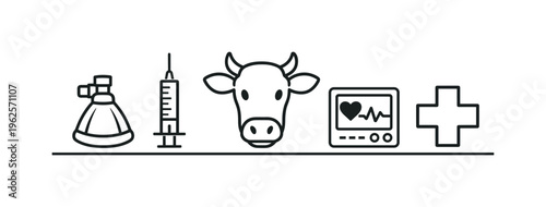 Veterinary anesthesia and surgical preparation for safe livestock procedures and controlled medical intervention in farm animal care, anesthesia mask, syringe, monitoring device