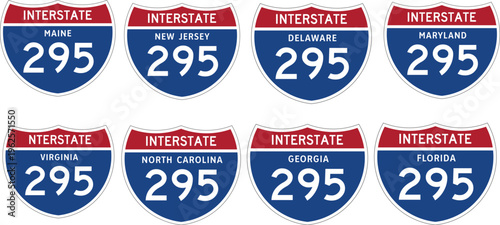 Interstate 295 Bundle Icon Sets US I-295 Interstate Highway Route Shield Badge Maine NJ DE MD VA NC GA FL Vector

