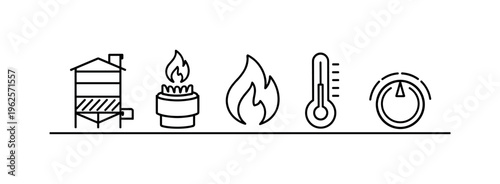 Grain dryer burner calibration and heat control for efficient moisture reduction and energy optimization in post-harvest processing systems, grain dryer, gas burner, flame icon