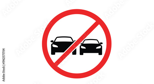 Prohibition sign featuring two cars in black silhouette