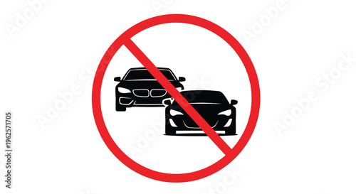 Prohibition sign featuring cars in black silhouette