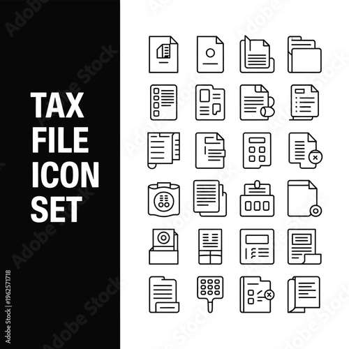 Tax file icon set for financial and accounting purposes online