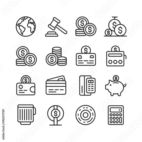 Money icons set for finance and banking illustration