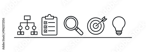Simple decision tree thinking and structured problem solving for breaking down complex choices into clear logical steps, diagram nodes, arrow branches, checklist sheet, magnifying