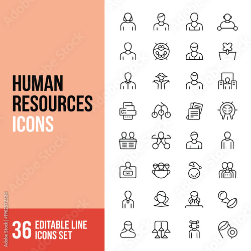 Human resources icons set for business and management purposes online