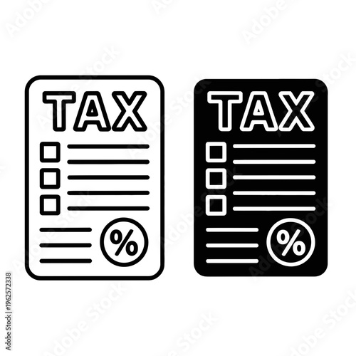 Tax forms icon set in black and white colors for financial documents