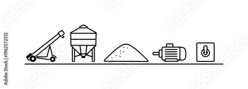 Grain auger operation and bulk material transfer for efficient loading and unloading in agricultural storage and handling systems, grain auger, hopper bin, grain pile, motor unit