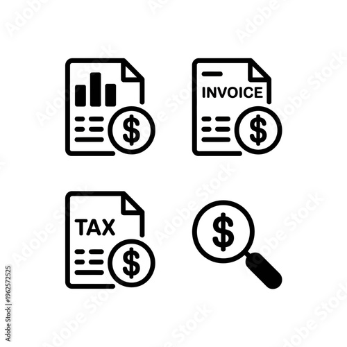 Invoice icon set for financial and accounting purposes online