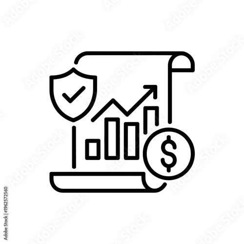 Laptop icon with financial security graph and dollar sign