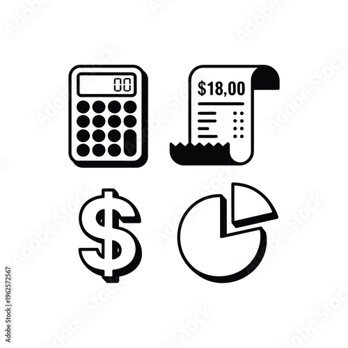 Calculator icon with dollar sign and financial report illustration