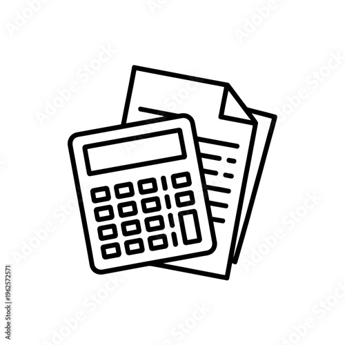 Calculator icon with documents for financial planning and accounting purposes