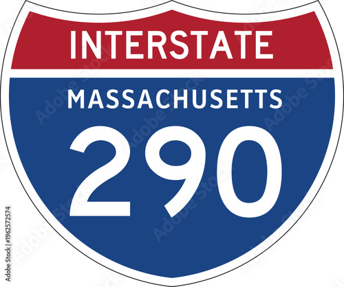 Interstate 290 Massachusetts MA I-290 US Interstate Highway Route Shield Badge Vector
