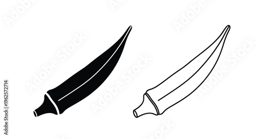 Two okra pods one solid and one outlined in a graphic silhouette