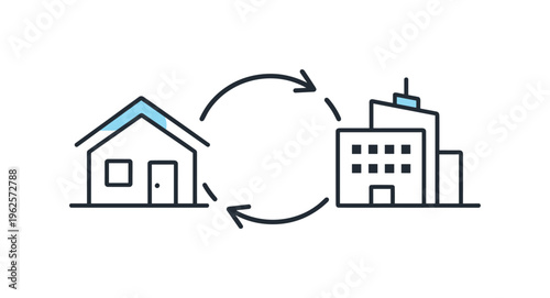 Balanced work model combining home office comfort and corporate structure aimed at optimizing performance and employee satisfaction, a simple house outline paired with a minimal