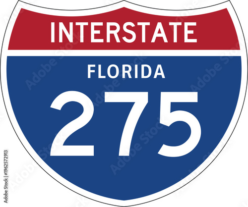 Interstate 275 Florida FL I-275 US Interstate Highway Route Shield Badge Vector
