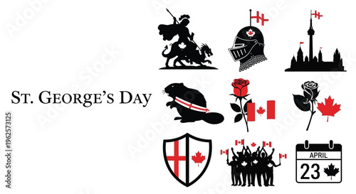 St George s Day and Canadian symbols illustrated in a celebratory graphic