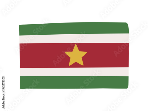 かわいいスリナムの国旗アイコン　手描きタッチの旗イラスト