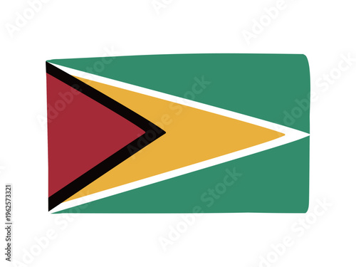 かわいいガイアナの国旗アイコン　手描きタッチの旗イラスト