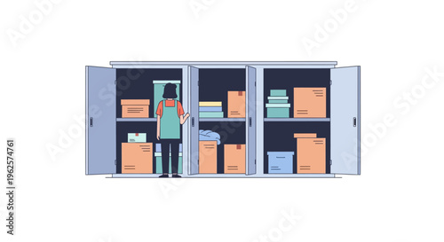 Organized storage room with boxes and containers