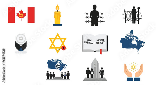 Remembrance and national symbols including flags candles and memorials high quality