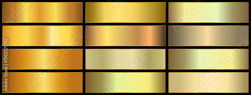 premium royal gold gradients swatch palette. golden metal gradient. realistic golden.