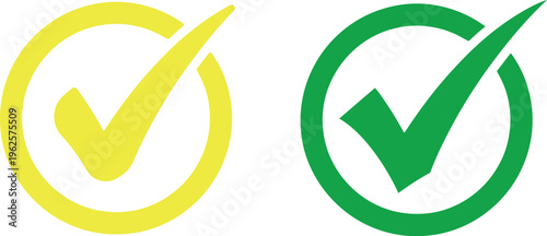 Round green  and yellow tick mark ok sign vector design