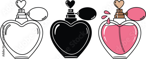 Vector heart shaped perfume bottles illustration