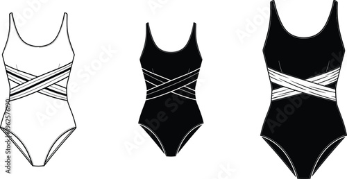 Vector design of women's swimsuits with crisscross straps
