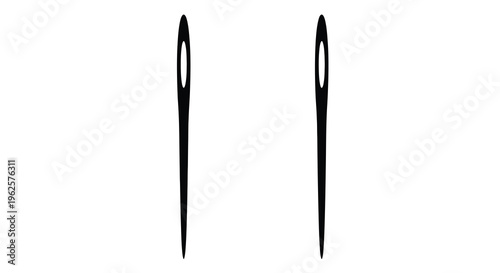 Two black sewing needles displayed against a white background silhouette