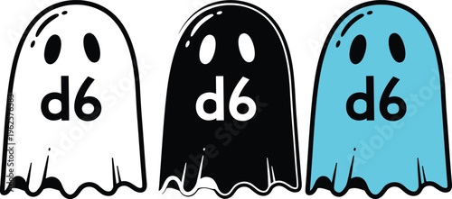 Vector graphics of three ghostly dice icons with d6 symbol