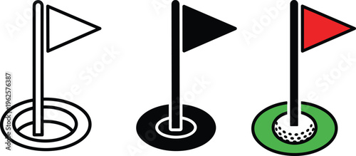Vector golf flags and targets illustration