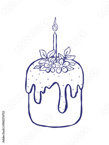 Doodle Easter cake with candle festive vector illustration.