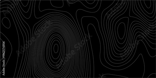 black topographic map background with thin grey contour lines, abstract dark mountain geography relief texture