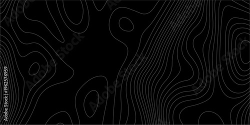 black topographic map background with thin grey contour lines, abstract dark mountain geography relief texture