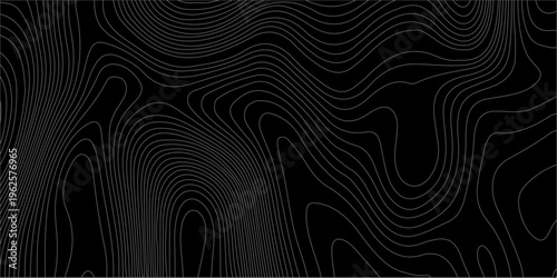 black topographic map background with thin grey contour lines, abstract dark mountain geography relief texture