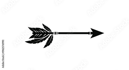 A black arrow with feathered fletching stark against a white background silhouette