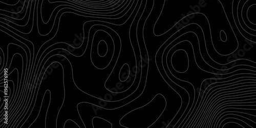black topographic map background with thin grey contour lines, abstract dark mountain geography relief texture
