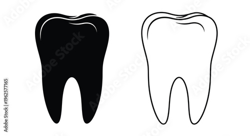 Two tooth illustrations one dark and one light in silhouette