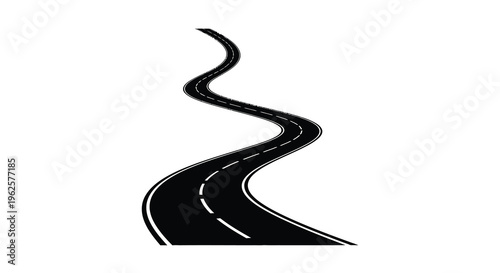 A winding road stretches into the distance a stark silhouette