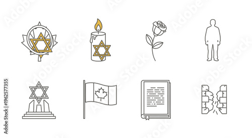 Holocaust remembrance icons menorah candle rose and memorial symbols high quality