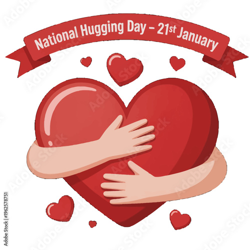 Arms Hugging Large Red Heart Symbol.