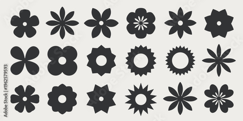 Collection of dark grey flower shapes on light grey background