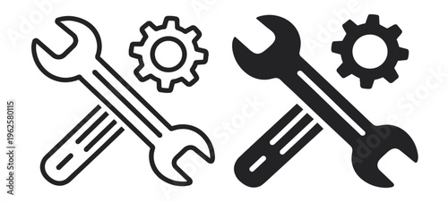 tools settings repair icon, wrench and gear maintenance vector symbol, technical service and configuration line illustration on transparent background
