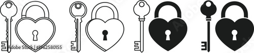 Vector heart shaped locks and keys illustrations