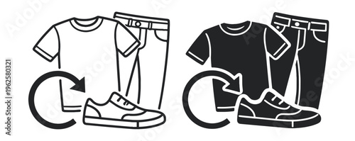 clothing recycle icon, apparel reuse and textile sustainability vector symbol, fashion donation and eco wardrobe line illustration on transparent background