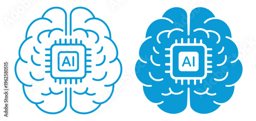 ai brain icon, artificial intelligence neural network and digital technology vector symbol, computing system and data processing line illustration on transparent background
