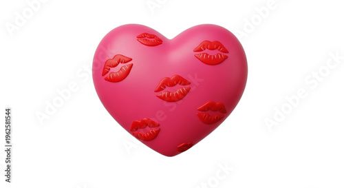 Pink Heart with Red Kiss Marks - 3D Love Symbol