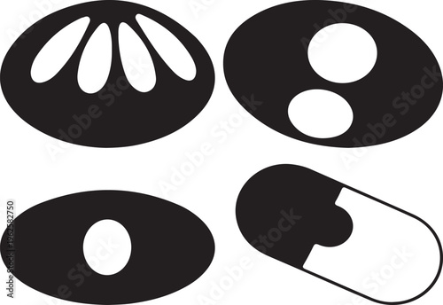 Abstract Egg and Seed Icon Silhouettes Representing Growth and Life in a Minimalist Black and White Design