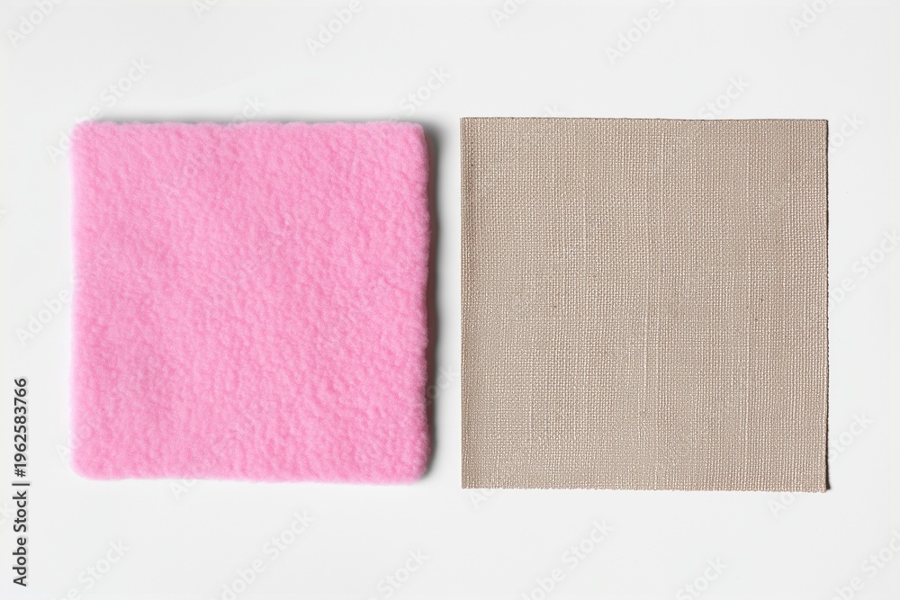 Fototapeta premium Soft pink fleece and smooth beige fabric samples for sensory texture contrast